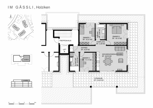 Plan Attikageschoss 4 ½-Zimmer-Wohnungen A14/B14